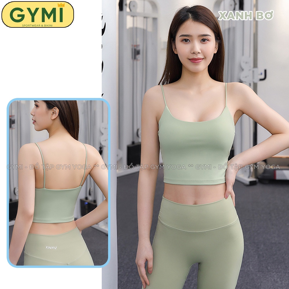 Áo bra tập gym yoga nữ GYMI AL33 dáng áo 2 dây mảnh kèm mút ngực chất thun poly lạnh co giãn nâng đỡ ngực