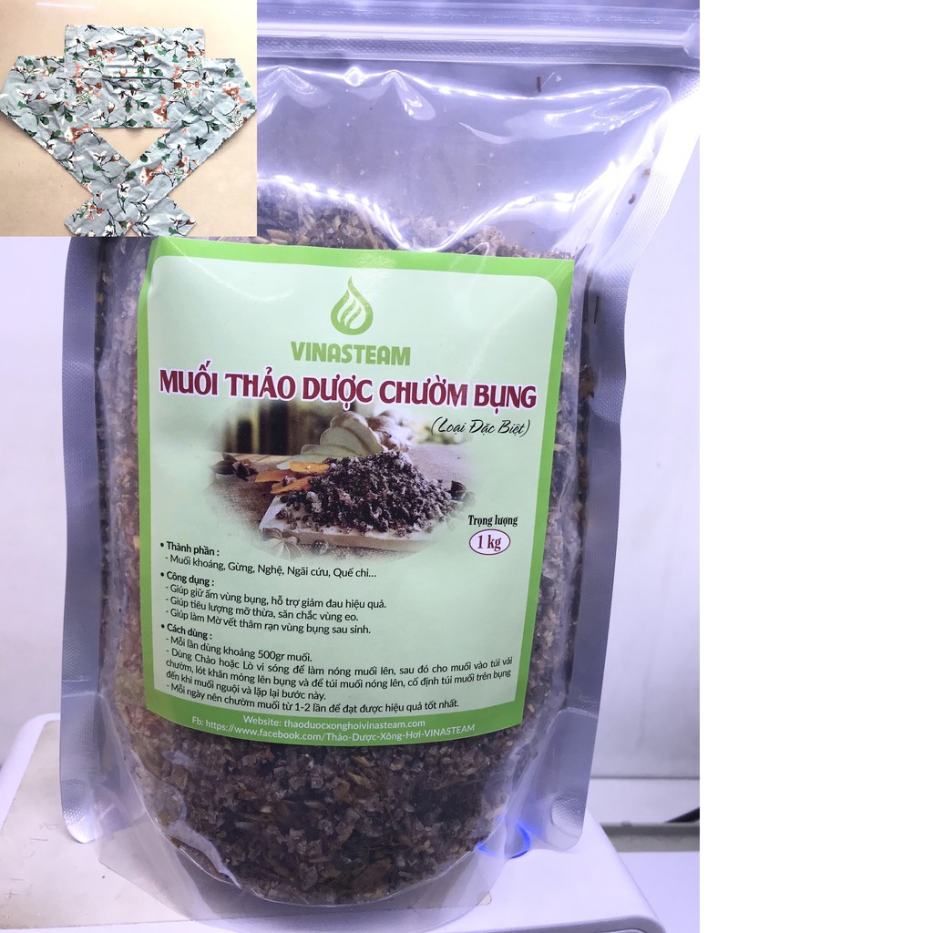 COMBO Muối thảo dược chườm bụng cho mẹ sau sinh (1kg) KÈM 01 Đai Quấn Muối Chườm Bụng Màu Ngẫu Nhiên