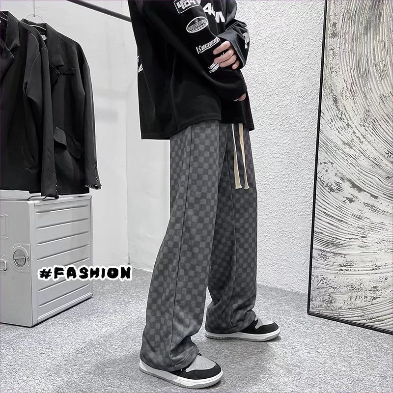 Quần Dài Thể Thao Ống Rộng Họa Tiết Sọc Caro Phong Cách Retro Thời Trang Cho Nam Và Nữ quần vải ống rộng nam