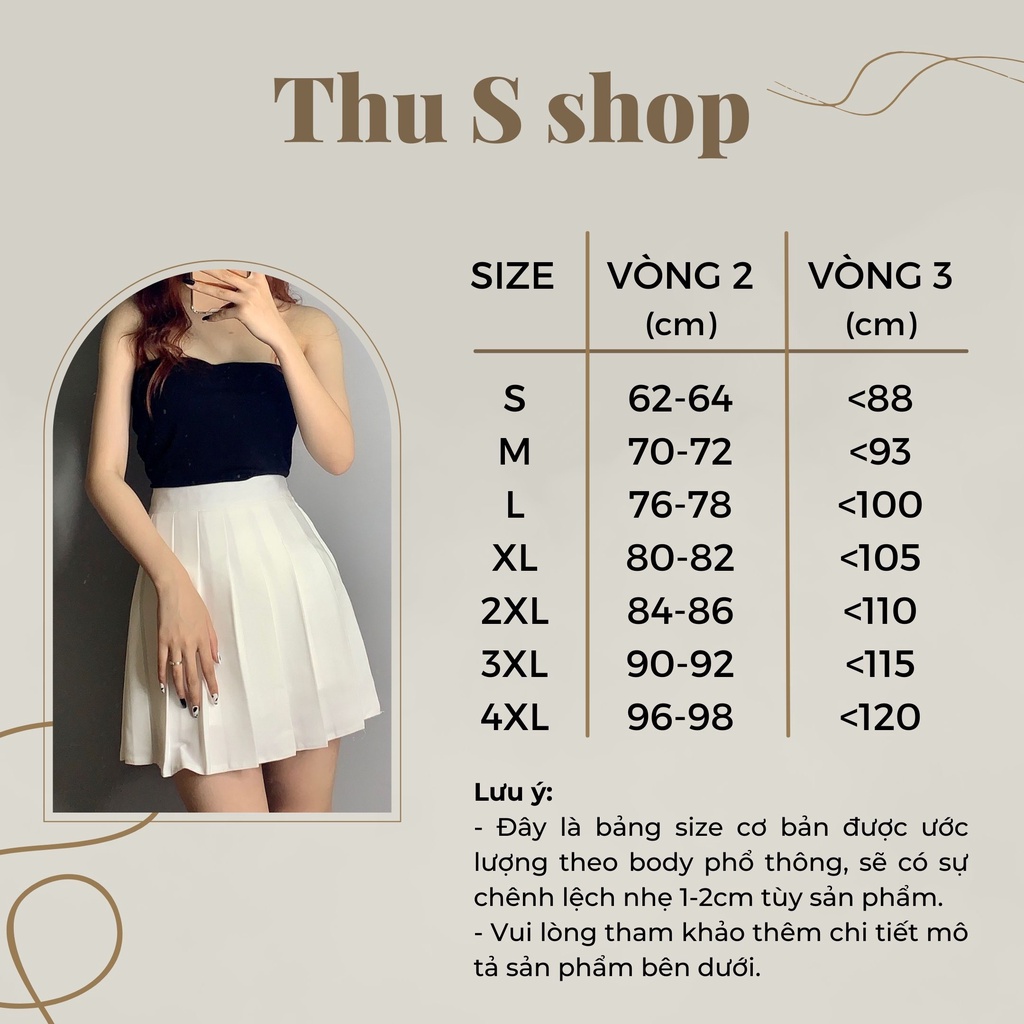 Chân váy tennis cạp lưng cao dáng xoè BIG SIZE, Váy ngắn xếp ly có lót màu ĐEN/TRẮNG/NÂU THUS514