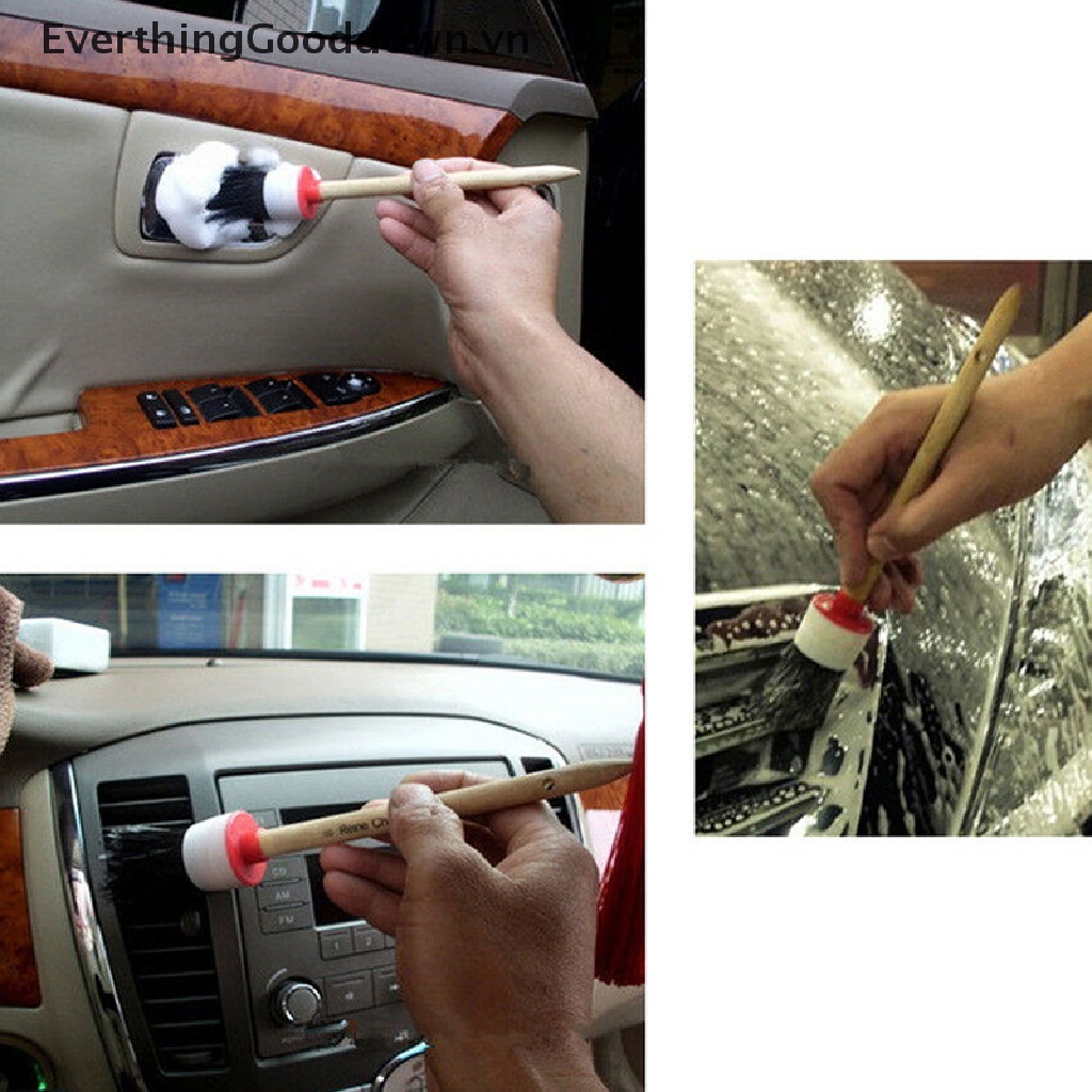 Everthinggooddown Bàn Chải Lông Mềm Cán Gỗ Vệ Sinh Nội Thất Xe Hơi