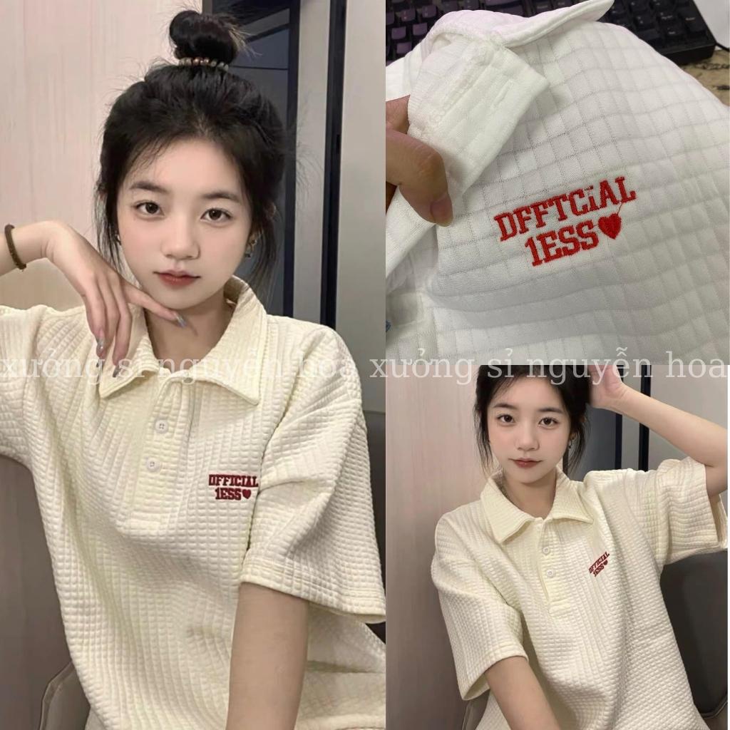 Áo polo thun xốp thêu chữ form dáng rộng unisex nam nữ mặc được phong cách hàn quốc trẻ trung năng động