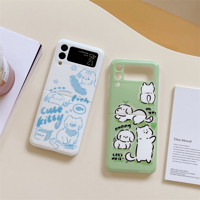 Ốp Điện Thoại Mềm Nắp Lật In Hình Chó / Mèo Hoạt Hình Cho Samsung Galaxy Z Flip 4 3 5G Z Flip3 Flip4