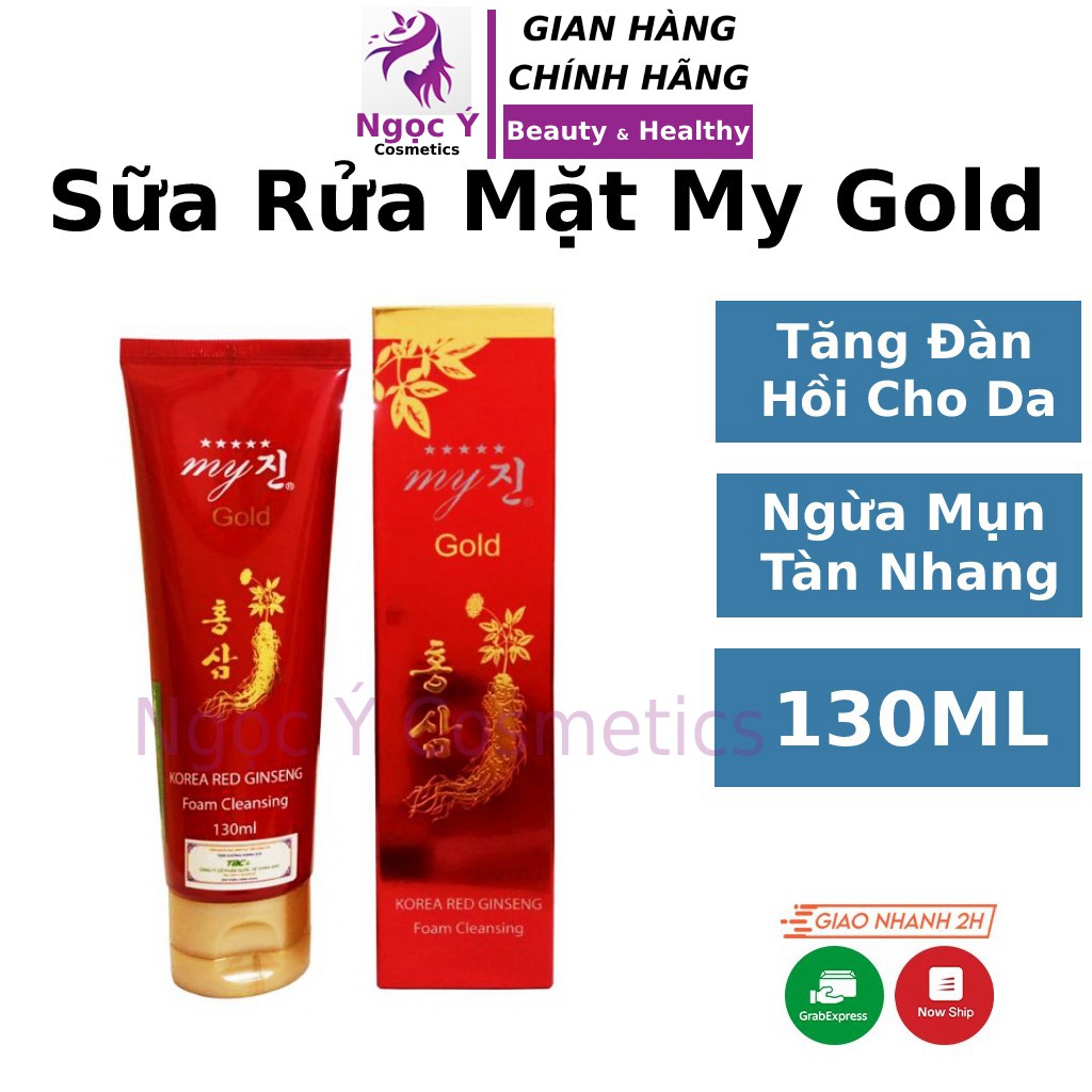 Sữa rửa mặt sâm đỏ My Gold 130ml cho da dầu mụn nhạy cảm hỗn hợp khô tạo bọt thải độc trà xanh rau củ Ngọc Ý Cosmetics
