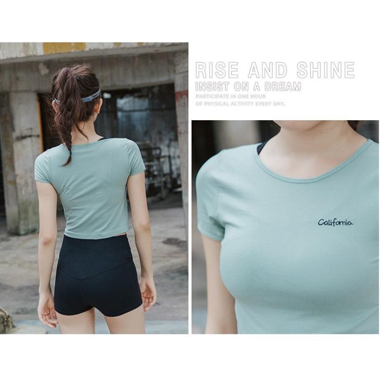 (Hà Nội) Áo thun phông ngắn thể thao nữ HE-Califor (Đồ tập gym,yoga) Croptop (Không Quần) II VIỆT NAM ་