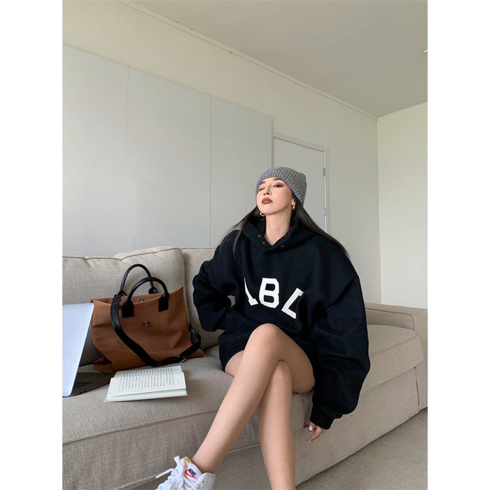 COZOK Áo Hoodie tay dài form rộng theo phong cách retro Hàn Quốc