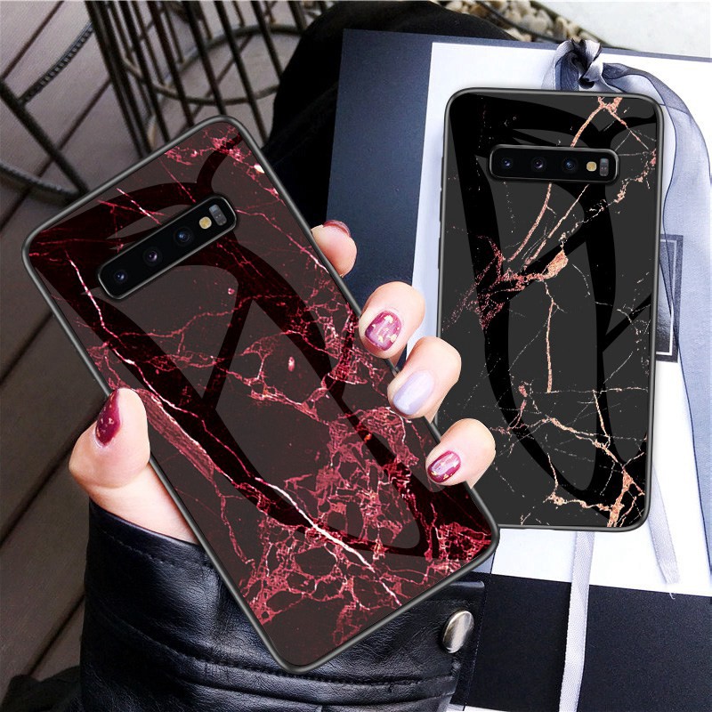 Ốp điện thoại viền mềm mặt kính họa tiết đá hoa cương cho Samsung Galaxy S10/S10 Plus/S10e
