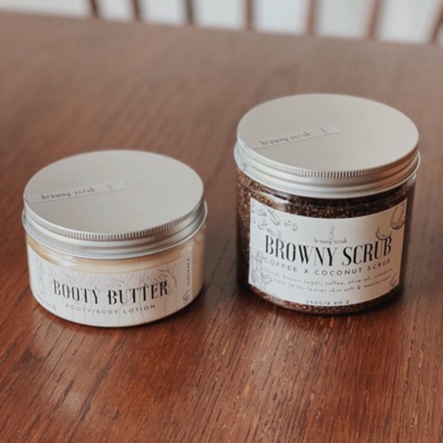 Bộ sản phẩm tẩy tế bào chết BROWNY SCRUB và kem dưỡng BOOTY BUTTER giúp da mềm mại, bóng khỏe size S/M  handmade