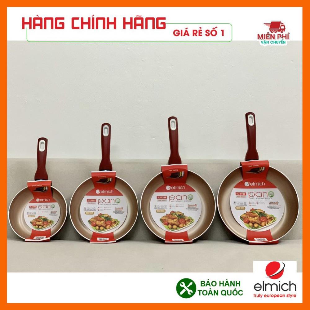 Chảo chống dính Elmich 26cm, chảo chống dính sâu lòng màu đỏ Elmich, dùng cho mọi loại bếp