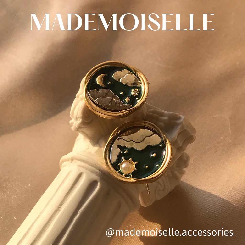 Khuyên tai bông tai Sun and Moon phong cách Nhật Bản Mademoiselle.accessories BTM17