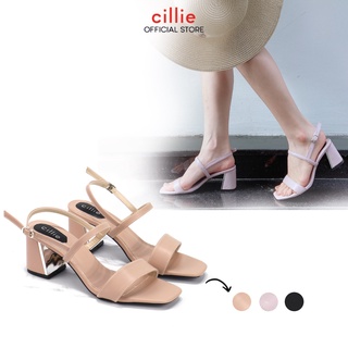 Giày Cao Gót Sandal Nữ Cillie Gót Xéo Cao 5p 7p Phối Mũi Vuông Thời Trang Văn Phòng, Dạo Phố