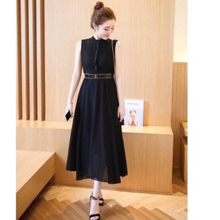 Đầm vintage phối ren cổ trụ - d384