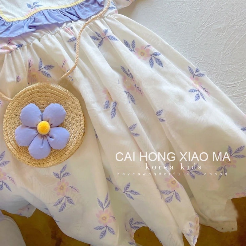 Đầm Công Chúa Tay Phồng Họa Tiết Hoa Ngọt Ngào Phong Cách Hàn Quốc Thời Trang Mùa Hè Cho Bé Gái