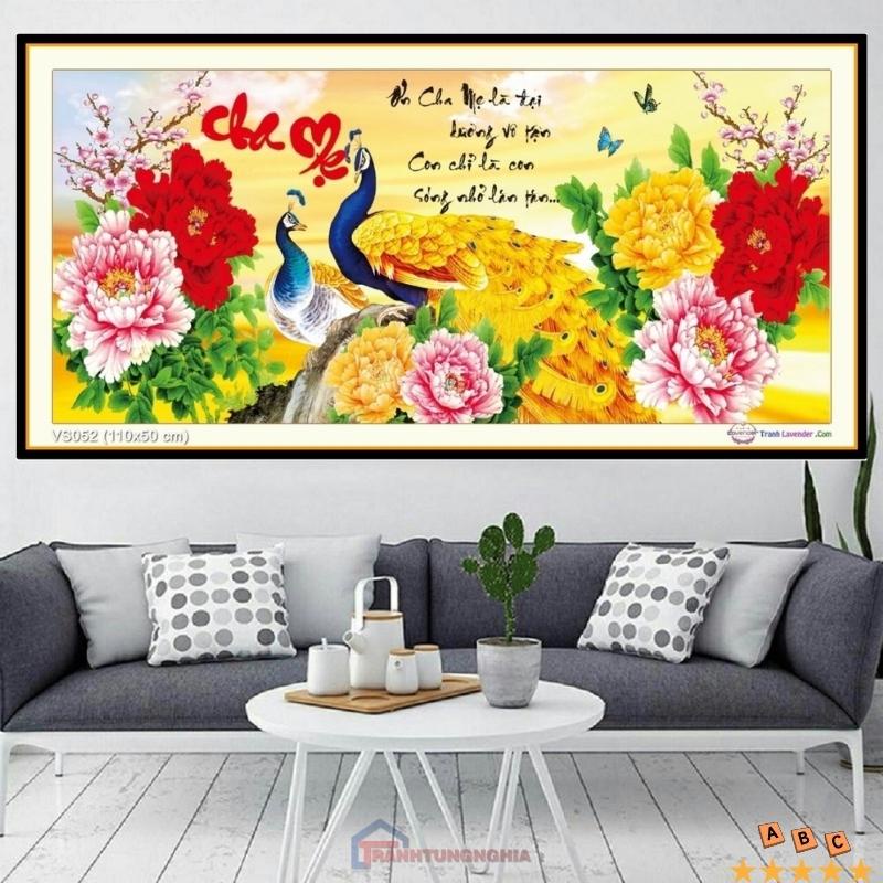 Tranh đính đá, tranh thêu chữ thập cha mẹ 1m10 x 50cm