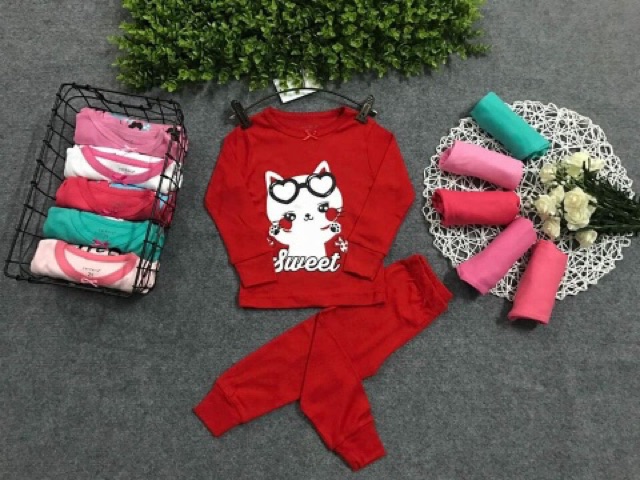 Bộ bozip/borip dài tay thu đông bé gái đỏ 8-21 kg