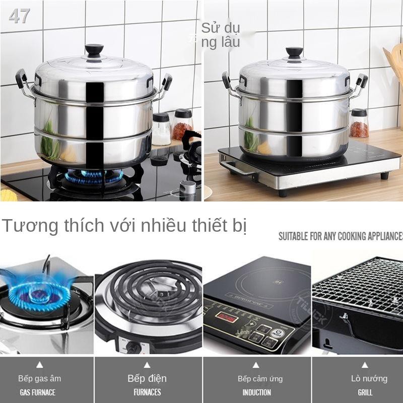 WThêm - Nồi hấp inox hai lớp dày dặn lớn canh gia đình cá bánh ga tô bếp từ