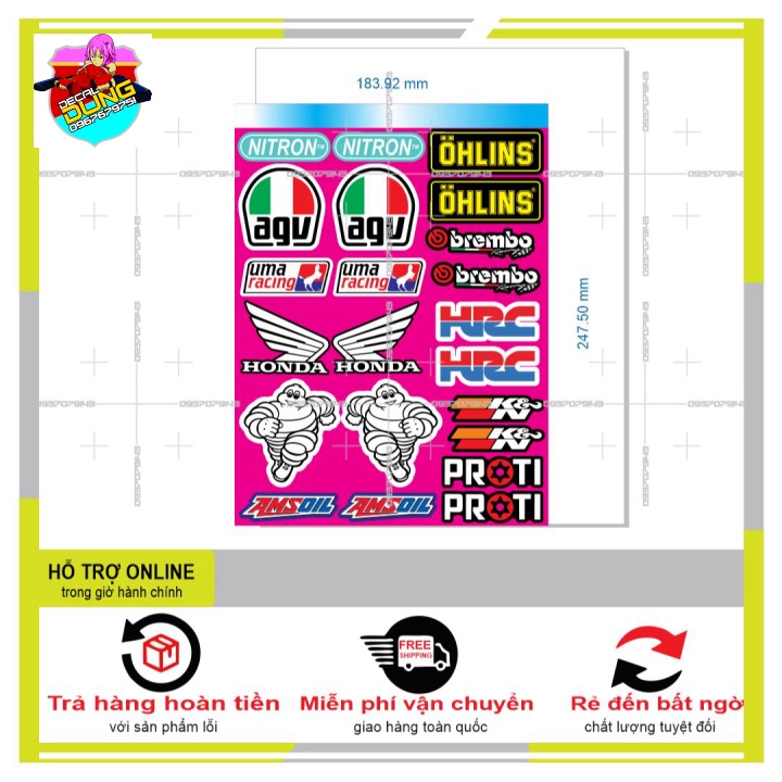 LOGO STICKER HỒNG MICHILIN UMA HRC - DUNG DECAL