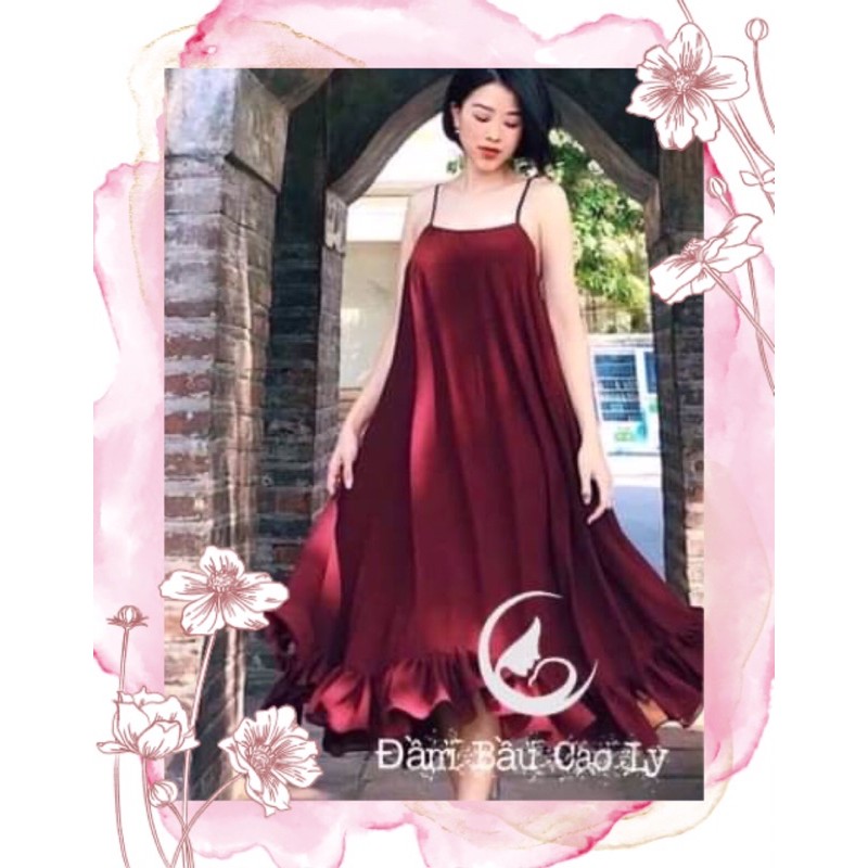 Đầm bầu, Đầm bigsize chất chiffon 2 màu đỏ đô, vàng tươi, tùng xoè- Đầm Bầu Cao Ly