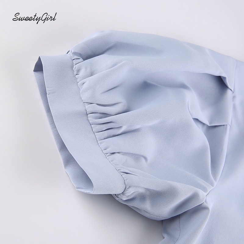 Áo Sơ Mi Tay Phồng Ngắn Cổ Bẻ Cài Nút Màu Trơn 2022 Thời Trang Cho Nữ