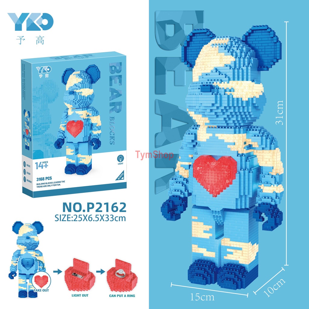 Xếp hình Gấu Bearbrick LV xếp hình lắp ráp mô hình bear brick cỡ lớn