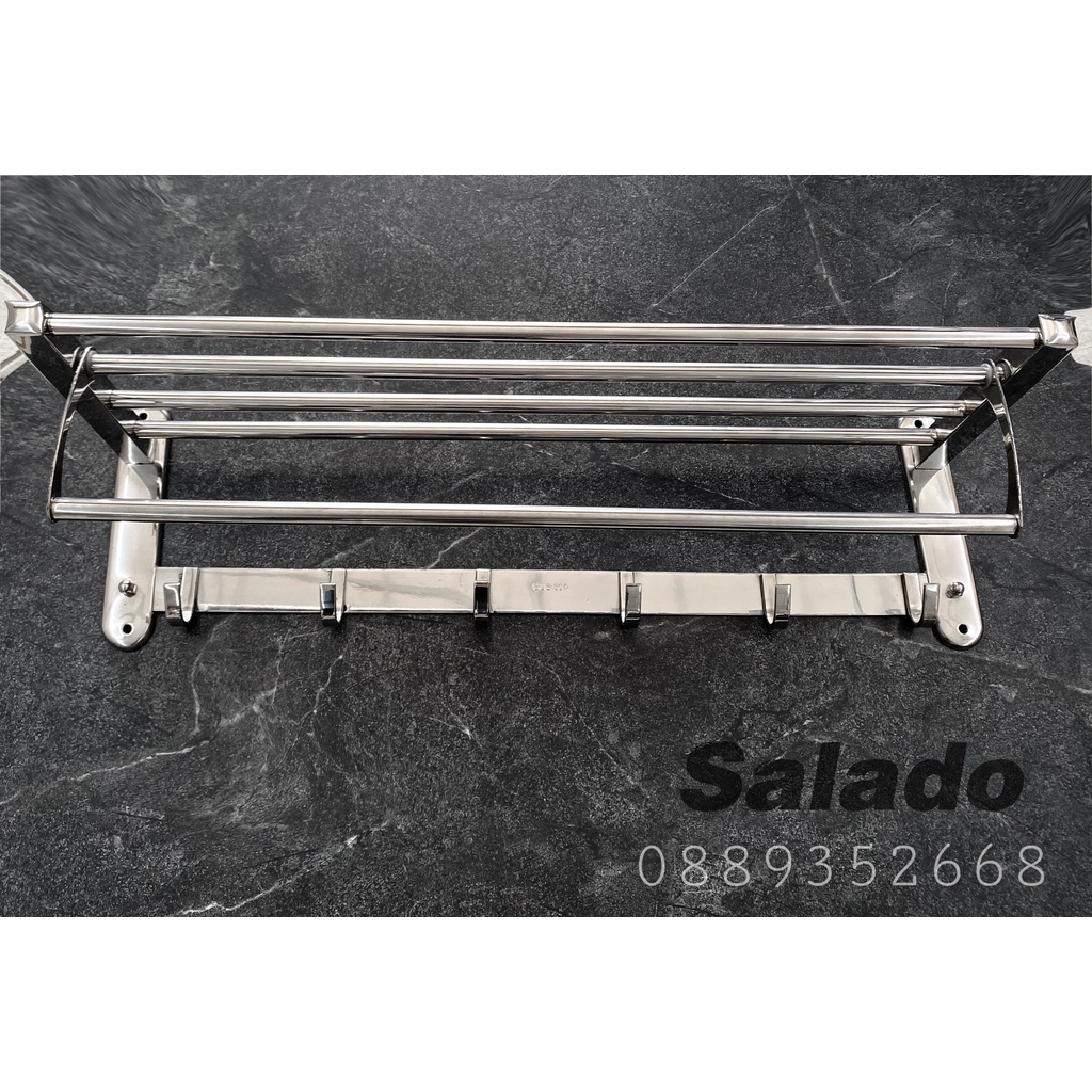 ( Ảnh thật ) Kệ treo khăn / Giá treo khăn INOX 304 thanh vuông có móc có thanh treo ngang