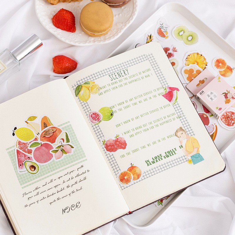 Set 50 miếng dán trang trí sticker nhiều chủ đề (Xanh lá, dâu hồng,...) trang trí sổ tay bullet journal - M269