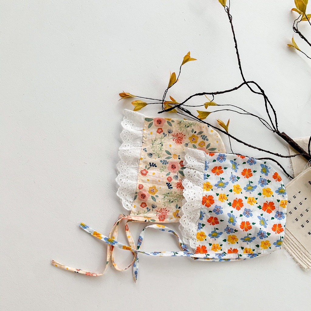 Bộ Áo Liền Quần Tay Dài In Hoa + Mũ Dễ Thương Cho Bé Gái Sơ Sinh