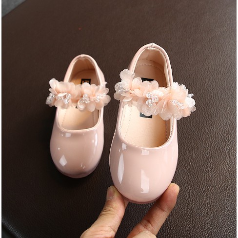 Giày Búp Bê Cho Bé Gái  Đế Chống Trượt, Quai dán tiện dụng Đính hoa xinh xắn