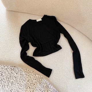 ÁO NHÚNG CROPTOP TRƠN CỔ TRÒN TAY DÀI FROM BASIC MS11368