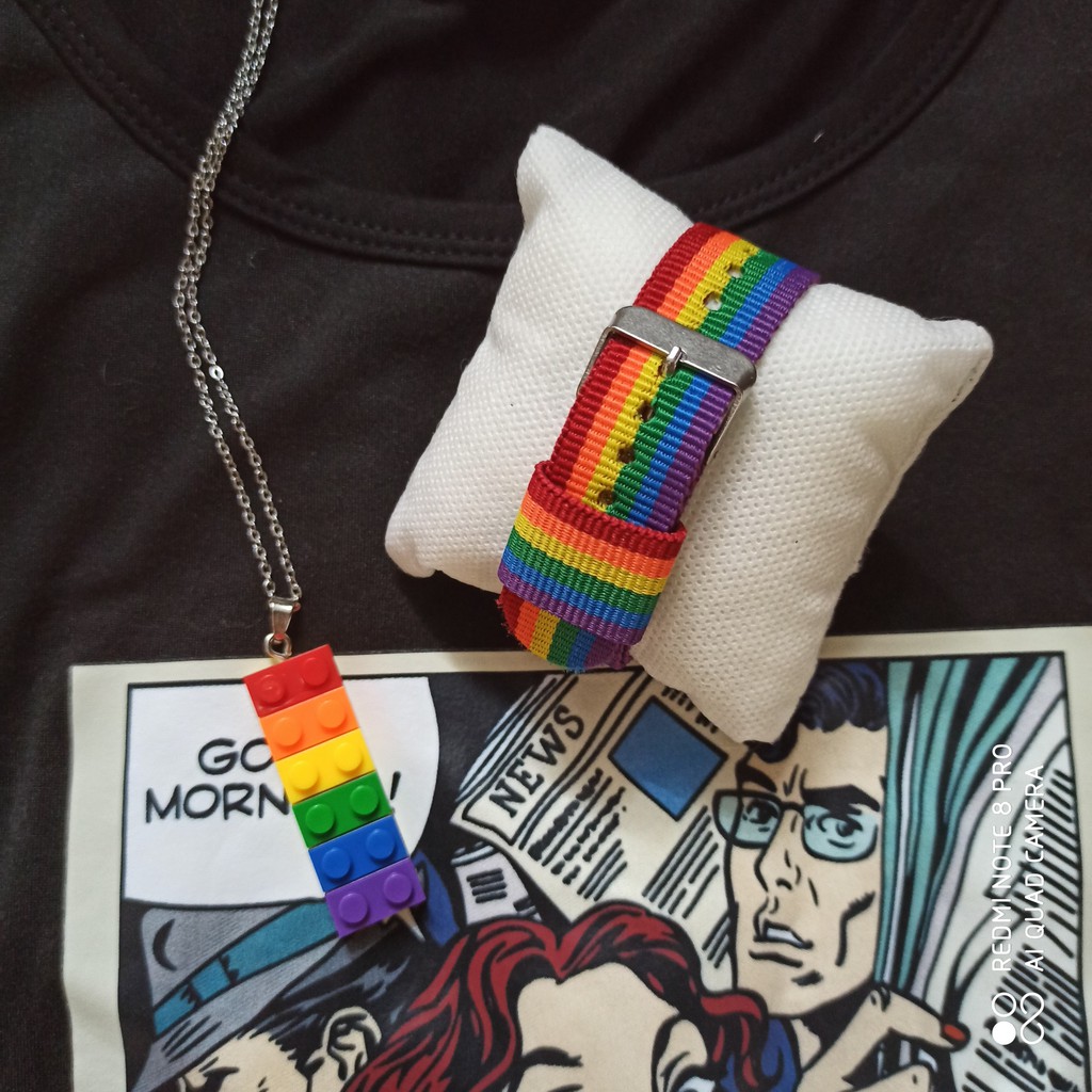 (Ảnh thật ) Vòng tay LGBT cầu vồng vải canvas, dây đồng hồ | BigBuy360 - bigbuy360.vn
