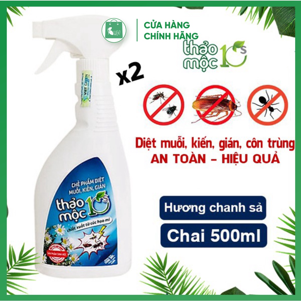 [ Set 2 Chai] Bình Xịt Diệt Ruồi, Muỗi, Kiến, Gián, Mối - Thảo Mộc 10s 100% Sinh Học | Chai 500ml [Hàng chính hãng]