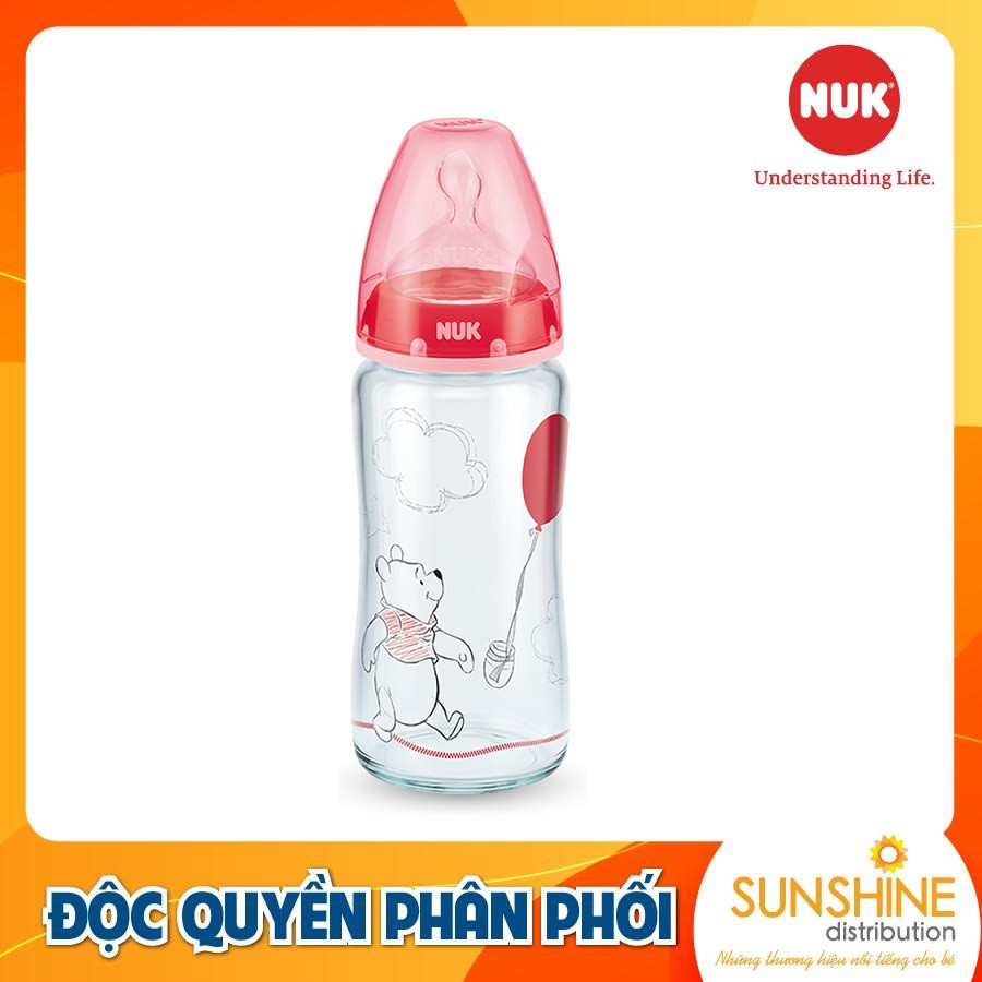 Bình sữa NUK Premium Choice thủy tinh cao cấp núm ti chỉnh nha S1 - M (Disney) (120ml, 240ml)