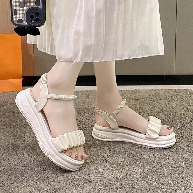 XẢ KHO (S119) Sandal nữ quai nhún ngọc đế bánh mì 4 phân (Mã 332)