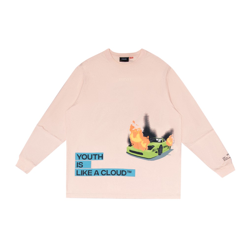 5THEWAY® /YILAC/ SQUARE LONG SLEEVE TEE™ in PALE PEACH aka Áo Thun Hồng Tay Dài