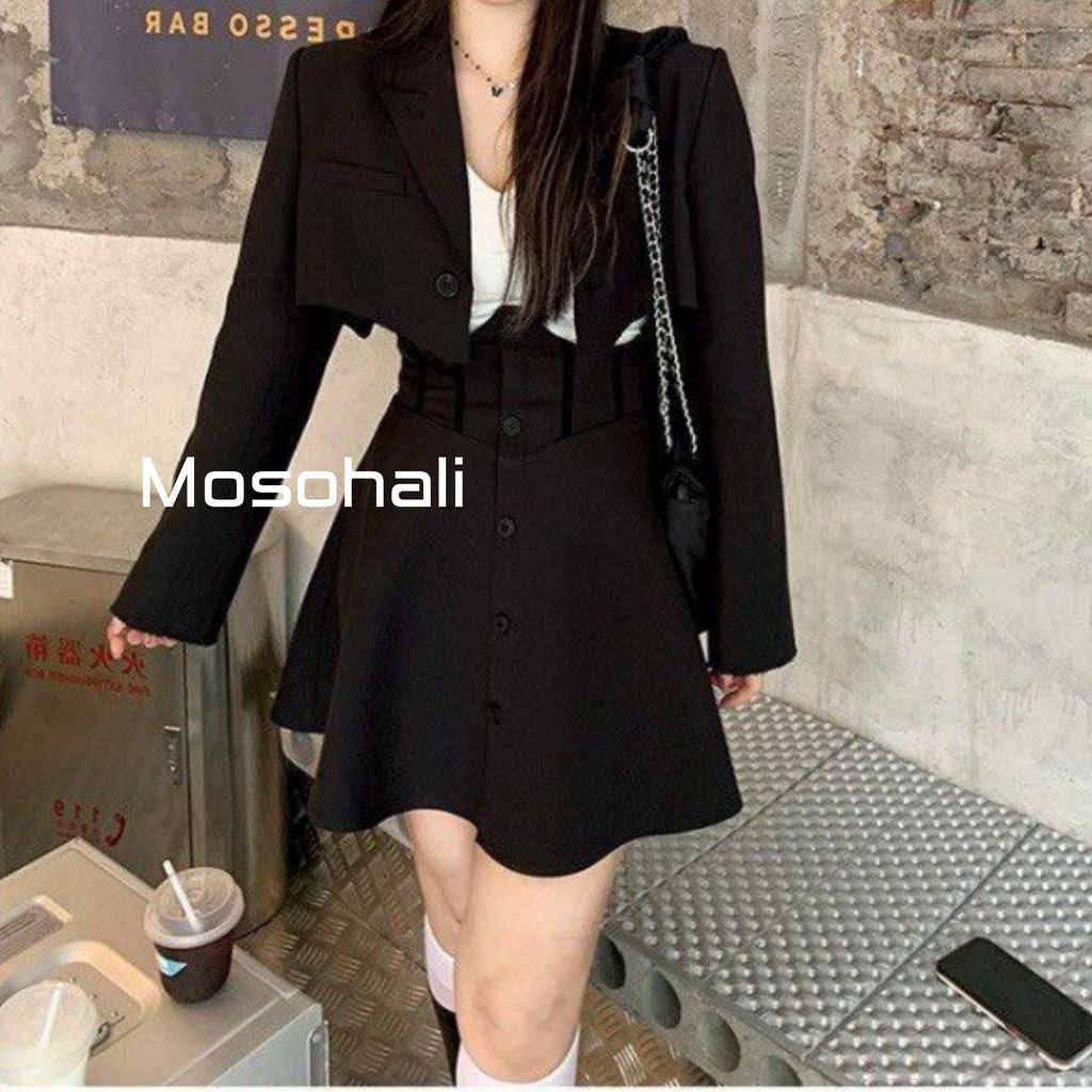 Chân váy nữ hách dáng eo bụng xòe cạp cao phối nhung cúc dọc có BIGSIZE thời trang