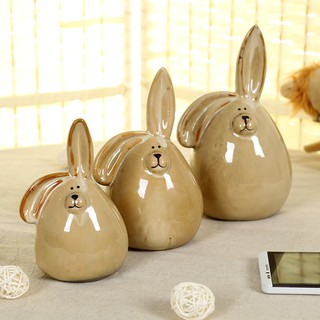 Bộ 3 thỏ gốm trang trí phòng trong nhà hoặc ngoài trời