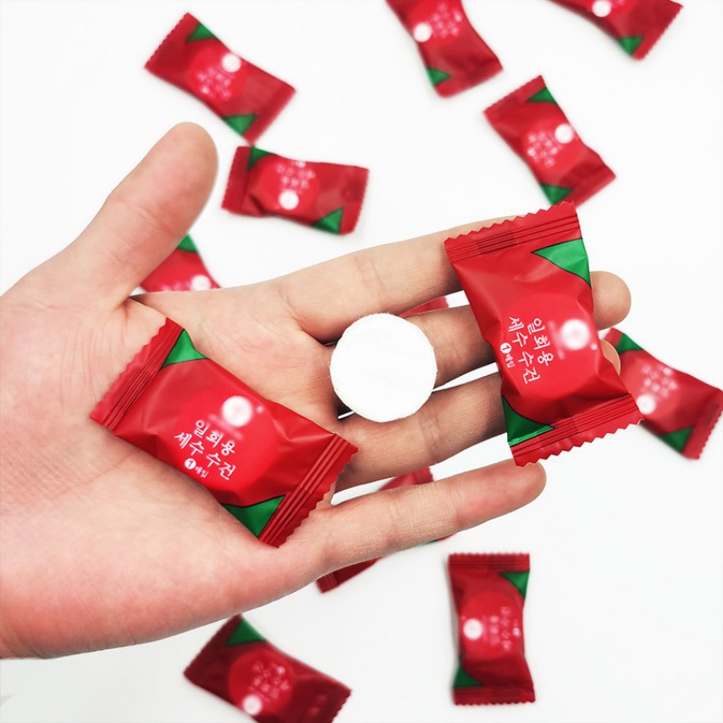 Khăn nén giấy ướt viên kẹo không mùi dùng 1 lần gói đỏ 20 chiếc