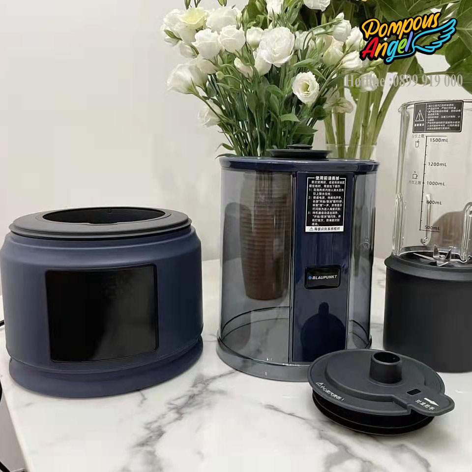 Máy xay nấu làm sữa hạt BLAUPUNKT màu trắng/xanh 1.5L ,cách âm chống ồn hiệu quả, bảo hành 12 tháng