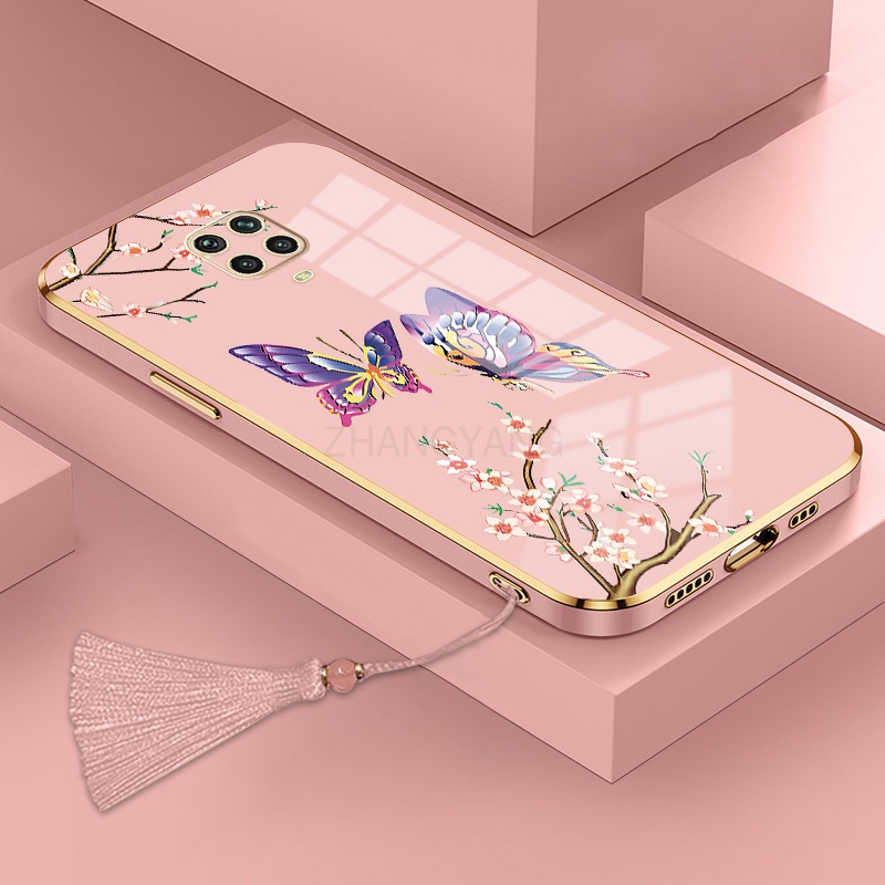 ốp lưng Redmi note 9 pro Redmi note 9s Ốp Điện Thoại Silicon Họa Tiết Bươm Bướm Kèm Dây Đeo Cho Redmi note 9 pro Redmi note 9s