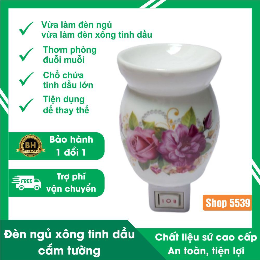 Đèn ngủ xông tinh dầu cắm tường, đèn gồm 2 chức năng vừa làm đèn ngủ vừa làm đèn xông tinh dầu