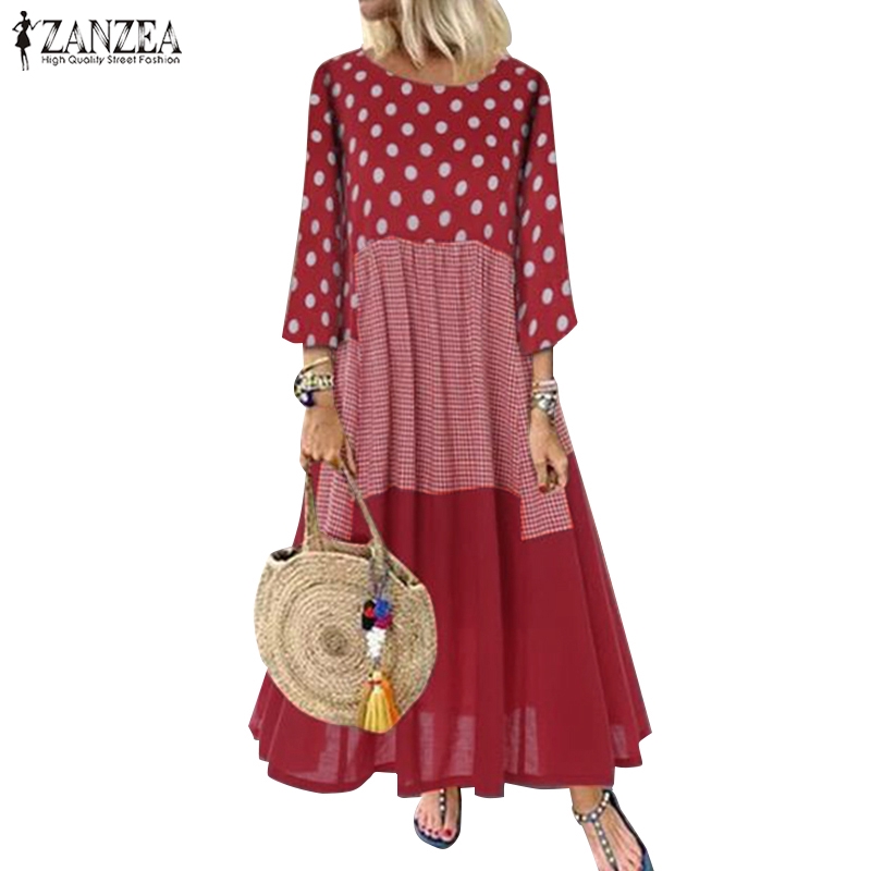 Đầm Maxi ZANZEA Chấm Bi Thời Trang Cho Nữ