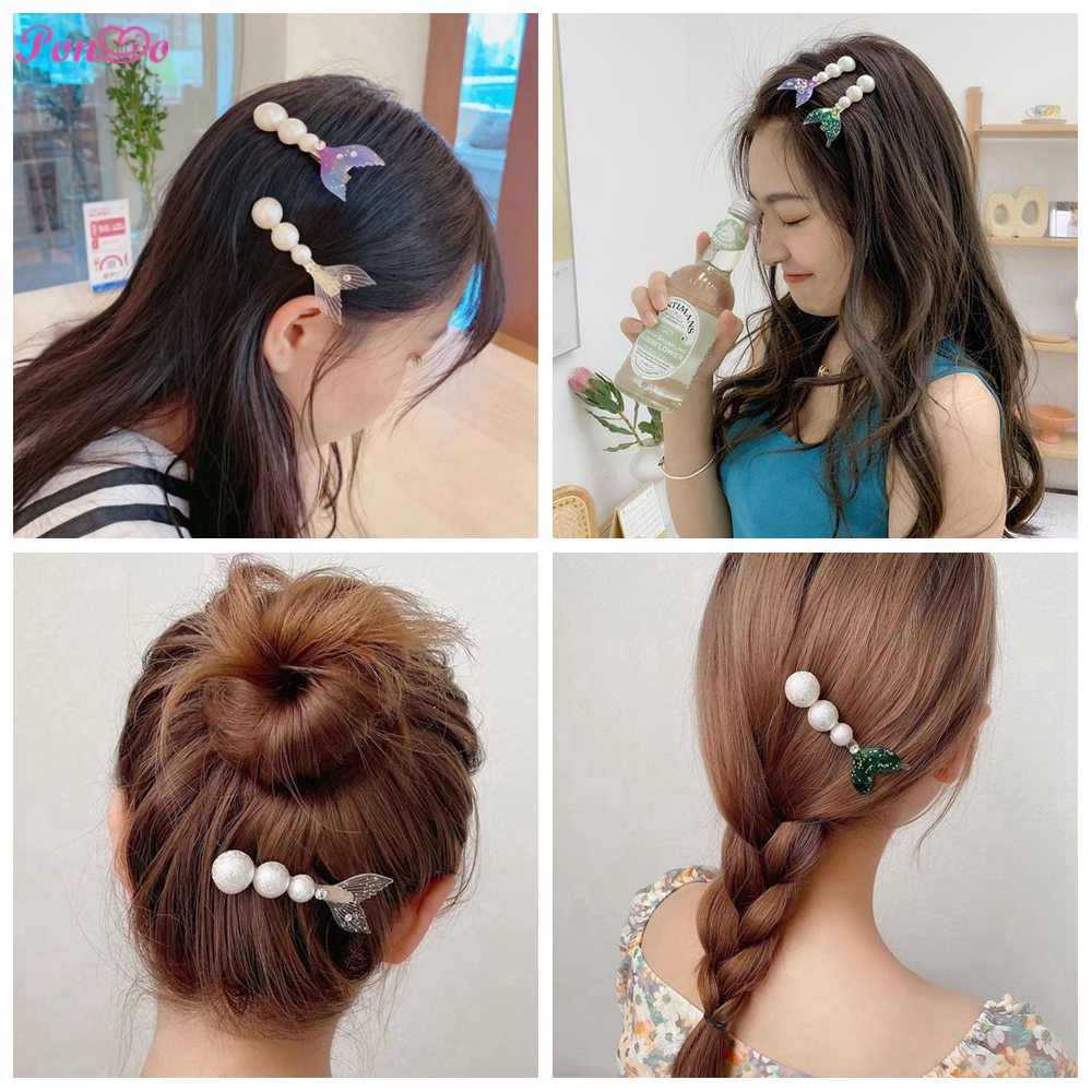 Kẹp tóc đuôi cá đính ngọc trai dễ thương cho bé gái