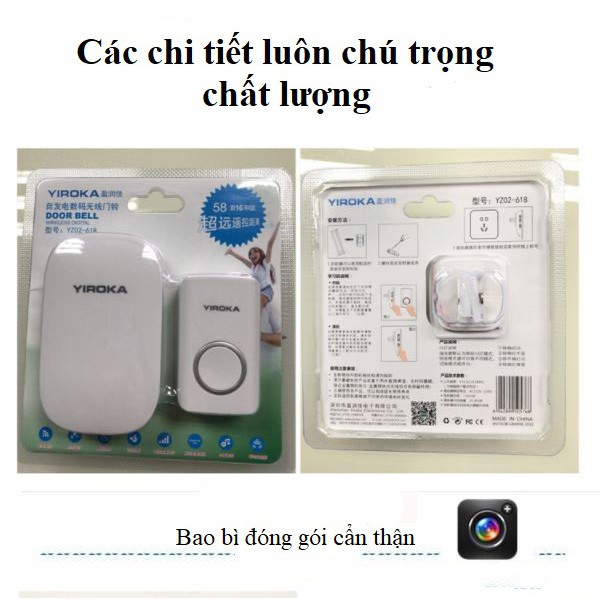 [FREESHIP] Chuông cửa không dây YIROKA, chuông cửa thông minh từ xa mới tiêu chuẩn Châu Âu và Mỹ nguồn từ Amazon