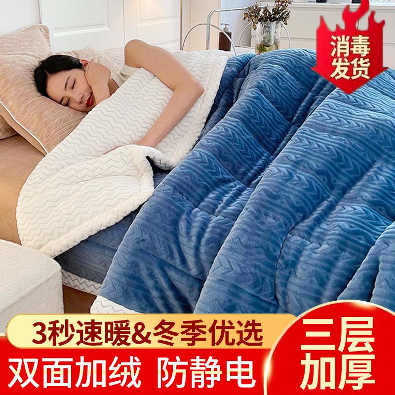 Bộ Chăn Ga Và Vỏ Gối Lông Cừu Dày Ba Lớp Giữ Ấm Chất Lượng Cao
