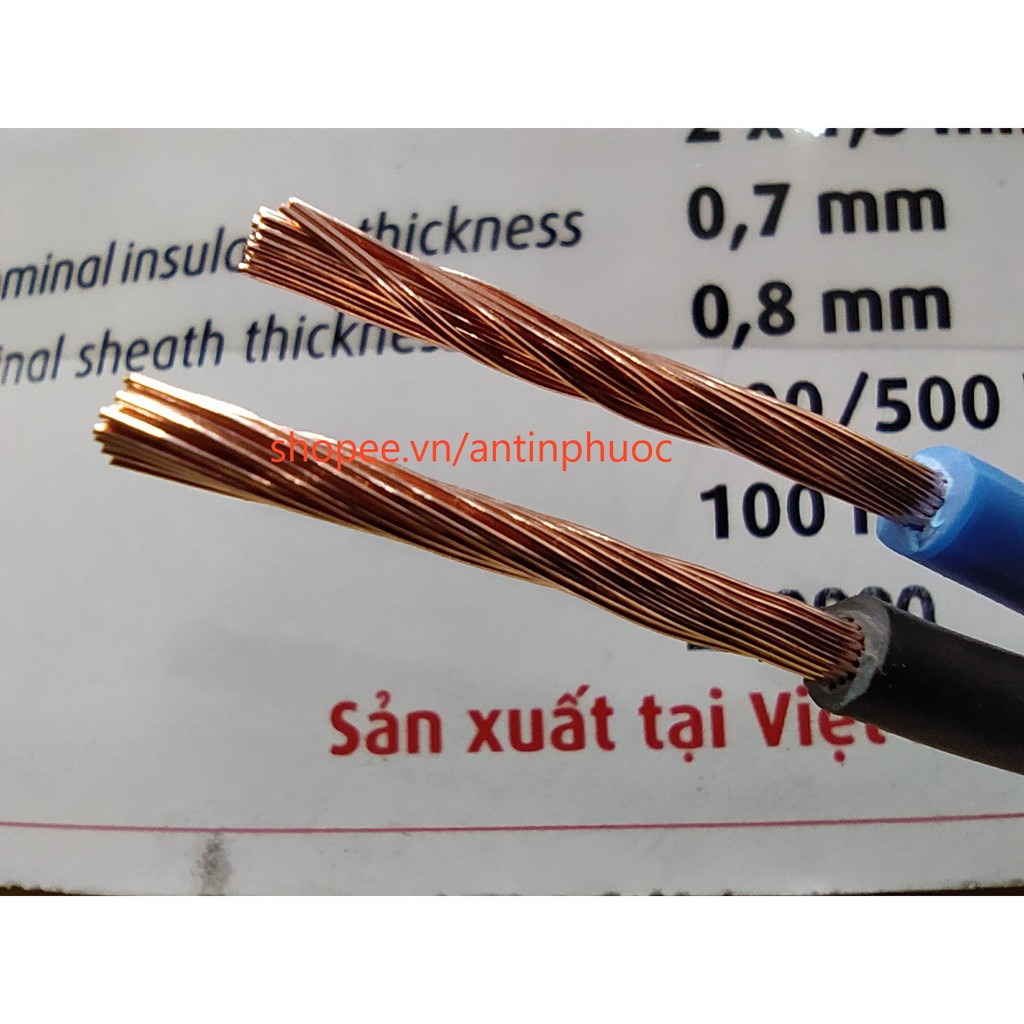 Dây điện đôi mềm dẹp ( 2 lớp vỏ ) Cadivi 2 x 1.5mm (Vcmo 2x30/0.25) - bán lẻ theo mét
