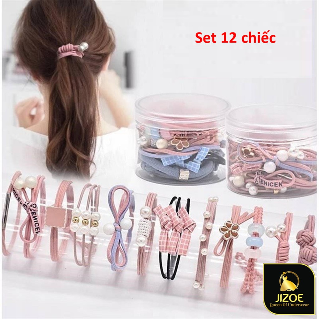 Set 12 chiếc dây chun buộc tóc nhiều mầu sắc đẹp thời trang giá siêu rẻ DBT02