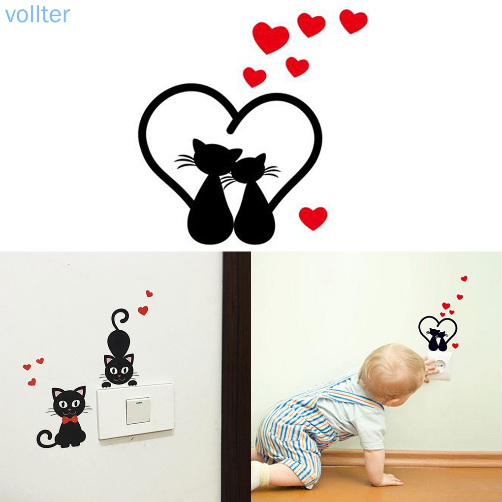 Miếng dán tường hình động vật và trái tim hoạt họa đáng yêu bằng PVC trang trí công tắc/cửa sổ/cửa ra vào