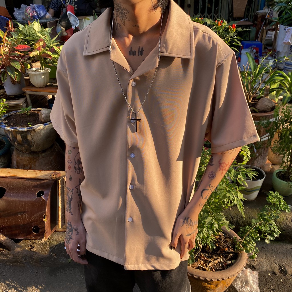 Áo Sơ Mi Ngắn Tay Nam Nữ Phom Rộng FVNXY Màu Kem Tối Giản | BigBuy360 - bigbuy360.vn