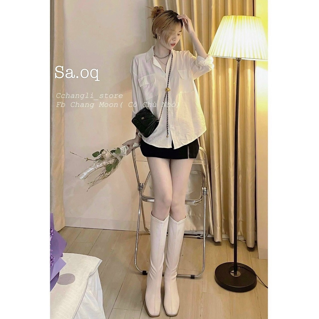áo sơ mi lụa 2 túi tay dài