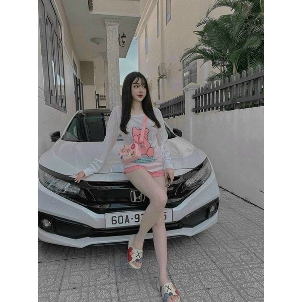 Set bộ áo tay dài in gấu kèm quần đùi cute - A5U